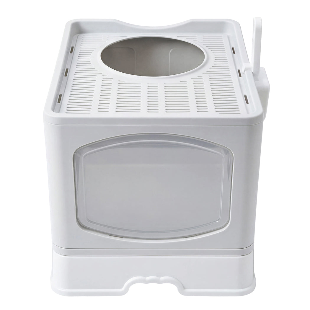 Pawz Large Cat Litter Box Foldable Top Entry Covered Litter Tray Scoop Grey-2065254305631440897