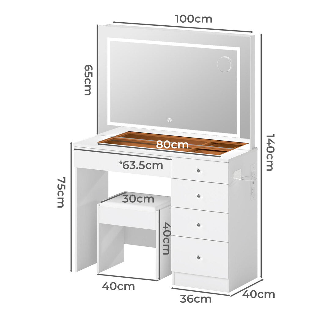 Levede Dressing Table LED Makeup Mirror Stool Set Vanity Desk 5 Storage Drawer-2065254297439965186