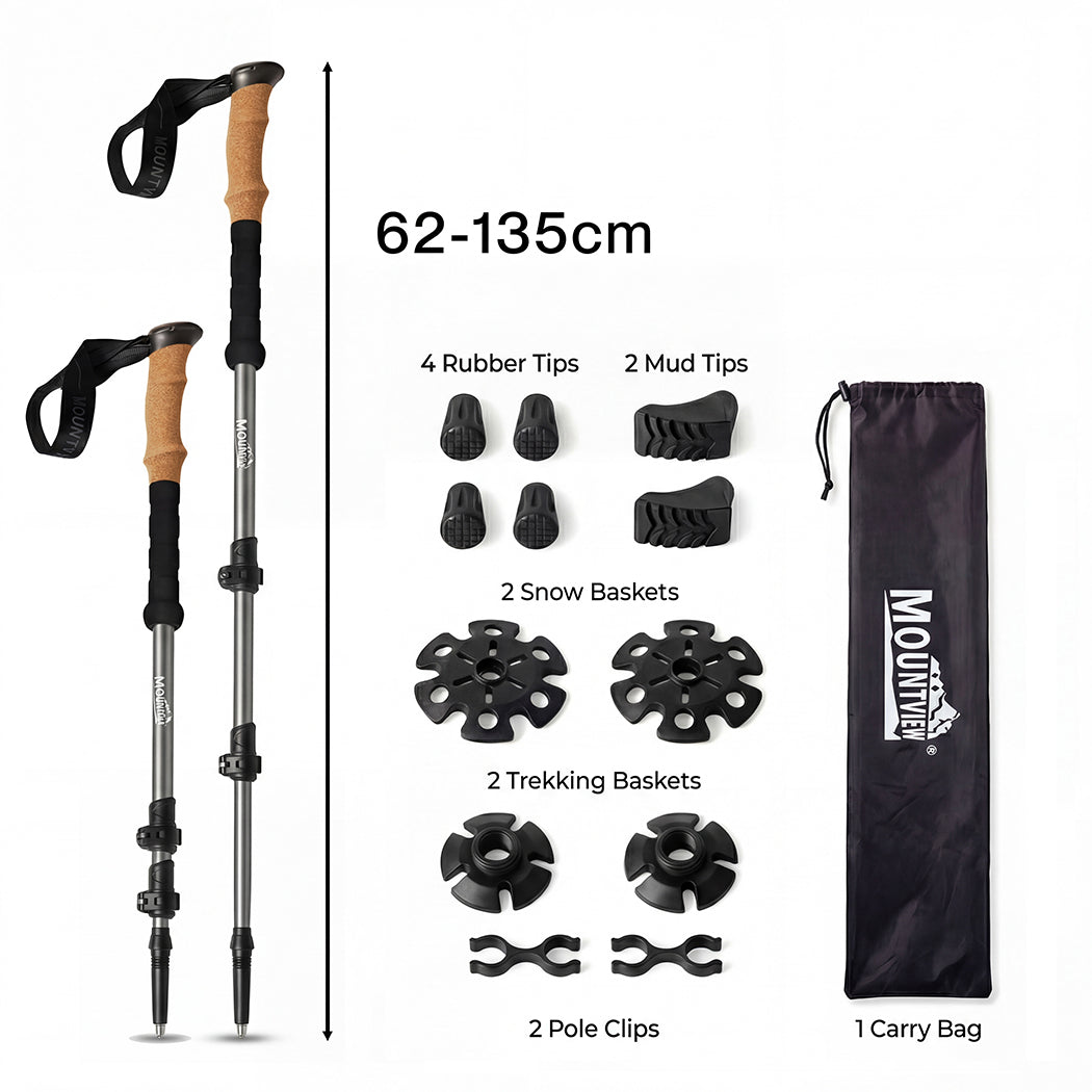 Mountview 2 Pcs Hiking Trekking Poles Walking Stick Adjustable Lightweight Grey-2065254309930602498
