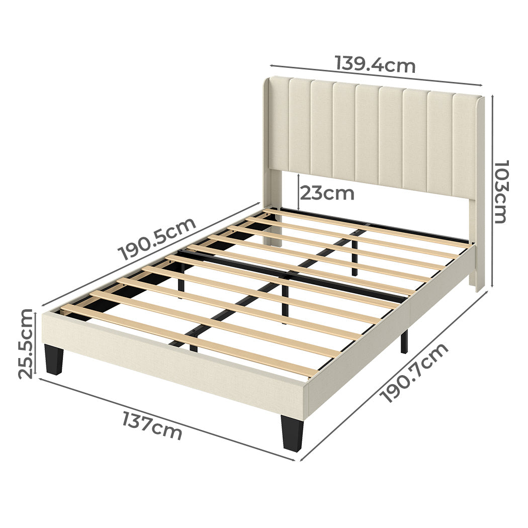 Levede Metal Wooden Bed Frame Double Panel Plush Upholstered Mattress Platform-2050056770302382082