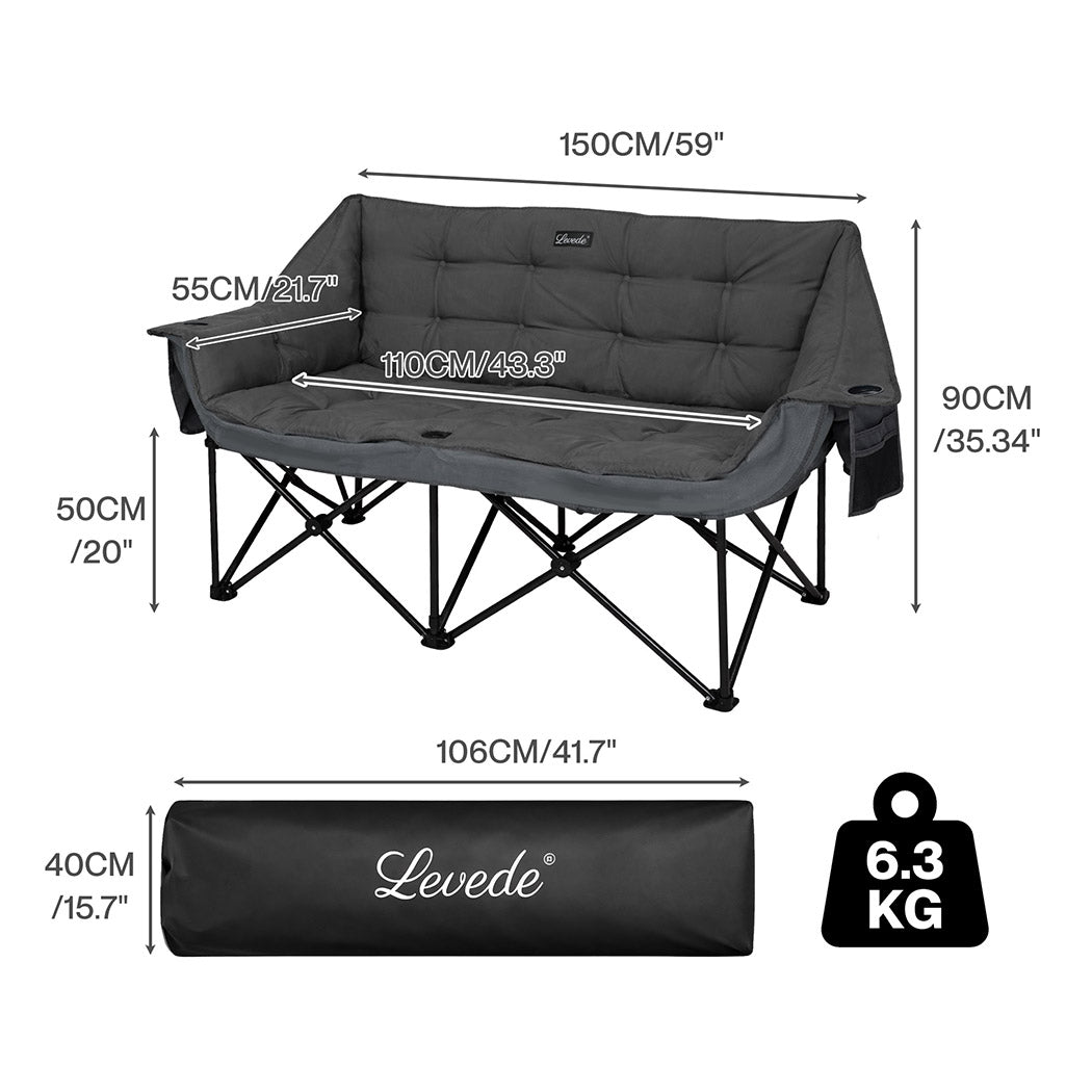 Levede Double Camping Chair Folding Outdoor Portable Fishing Picnic Travel Seat-2050056782503612418