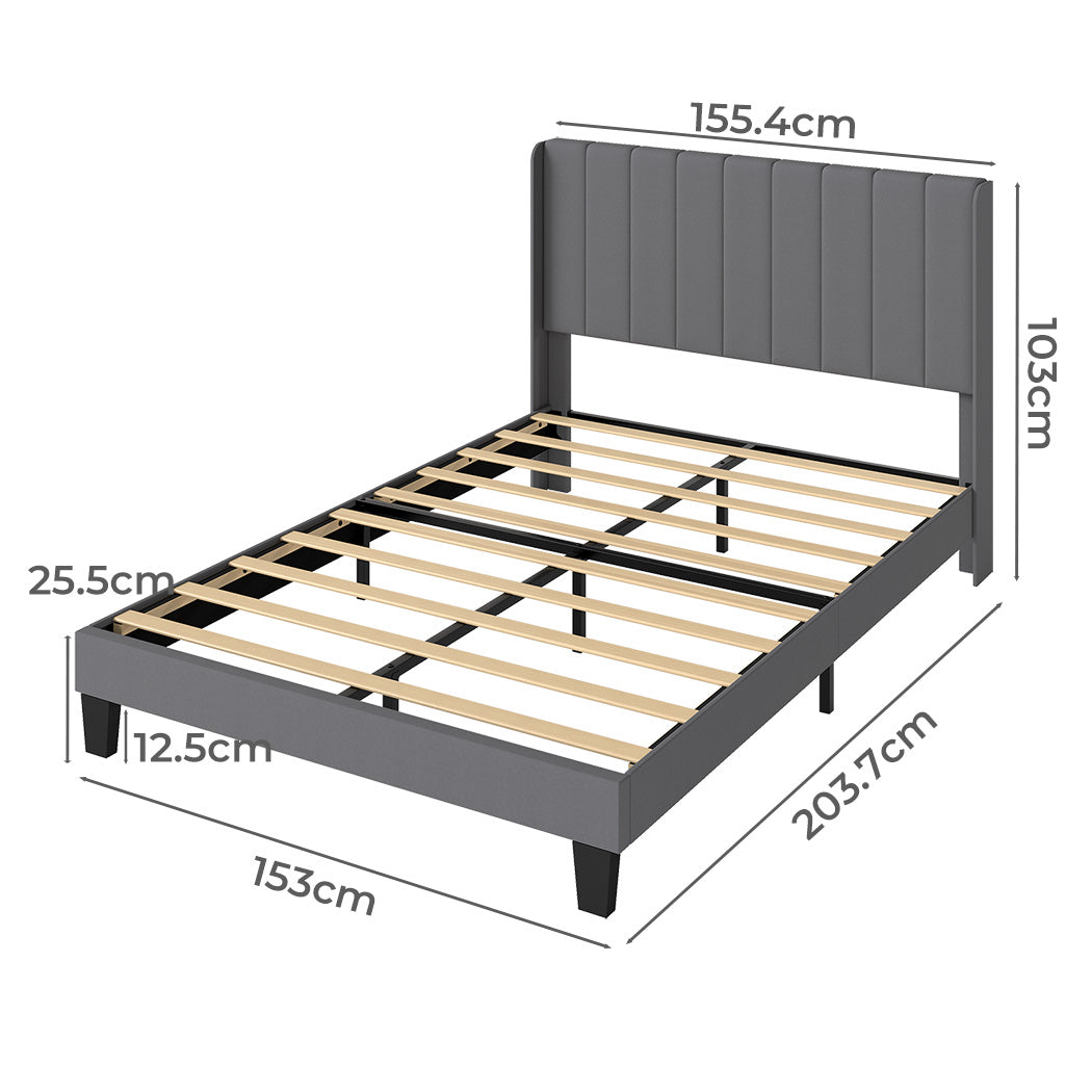 Levede Metal Wooden Bed Frame Queen Panel Plush Upholstered Soft Headboard Grey-2065254298949914626