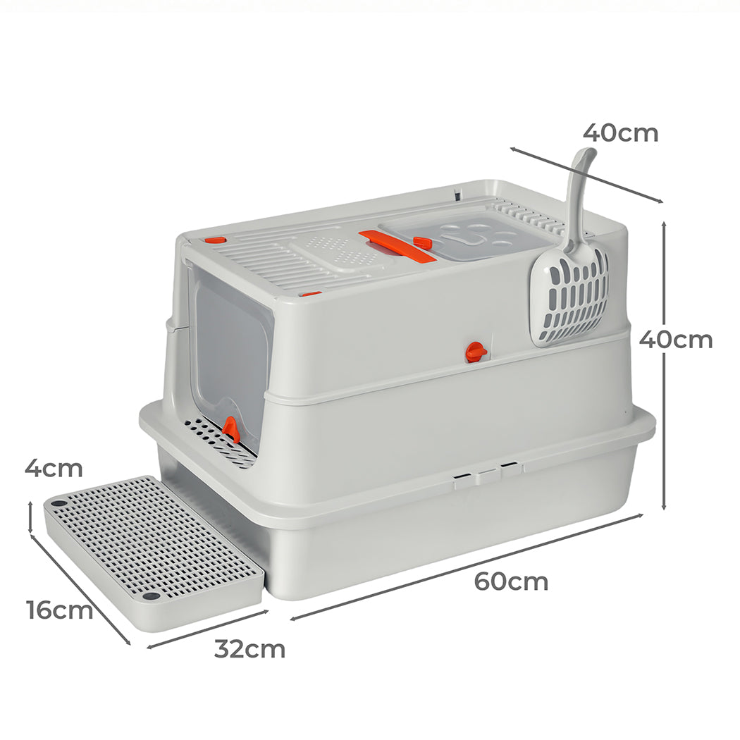 Pawz Stainless Steel Cats Litter Box Hooded High Enclosed Large Kitty Toilet-2065254295514779650
