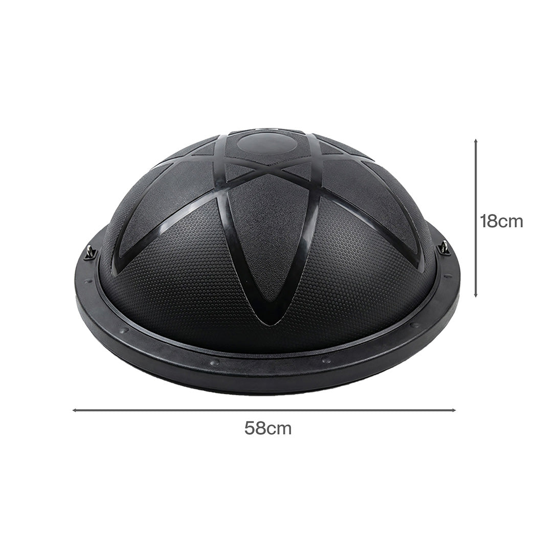 Centra Half Balance Ball Yoga Balance Trainer 2 Resistance Bands Home Gym Black-2050056790019805186