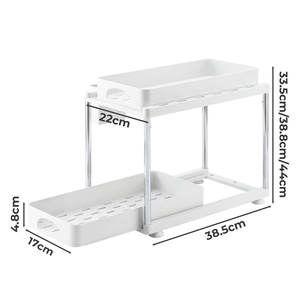 Toque 2 x Under Sink Organizer 2 Tier Cabinet Storage Rack Adjustable Kitchen-2065254301848178690
