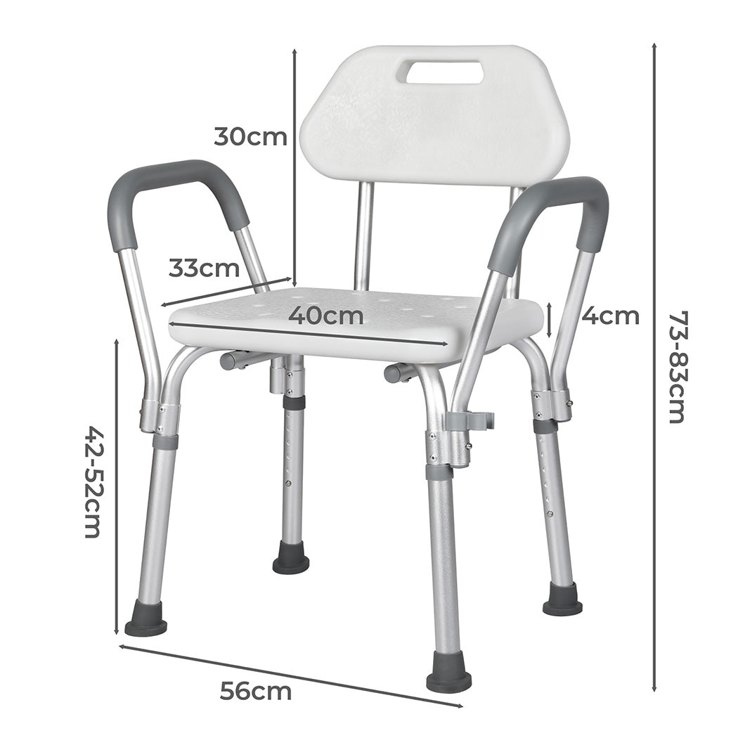 Levede Shower Chair Bath Seat Safety Stool Back Arms Adjustable Height Non-Slip-2065254297658068994