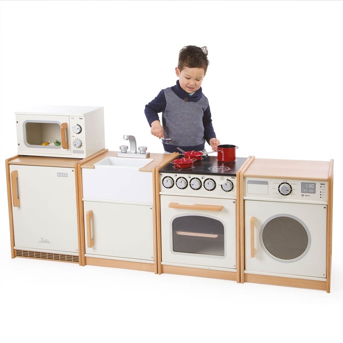 Tidlo Toy Microwave for Kids Wooden Pretend Kitchen Appliance