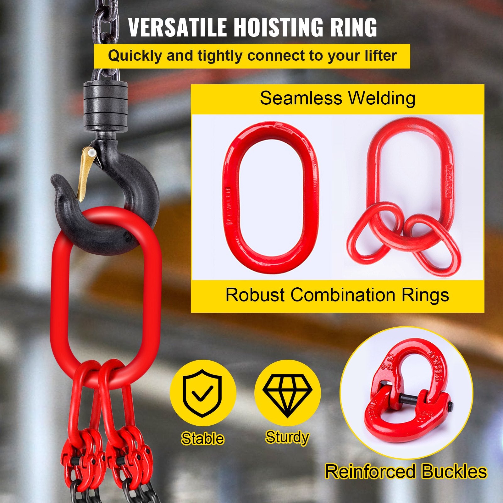 Chain Sling 8mm x 150cm, G80 5 Ton Engine Hoist Lifting Chain 4 Leg Hooks