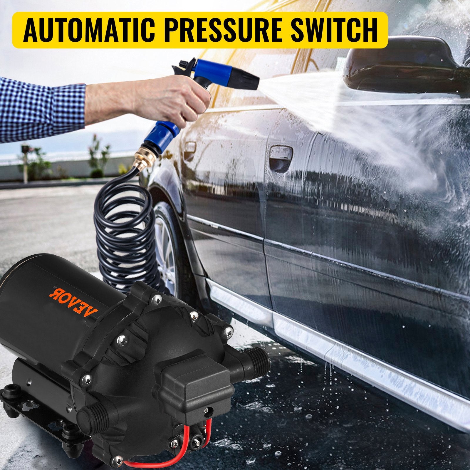 12V Washdown Pump 5.5 GPM 70 PSI Self-Priming with EPDM Valve