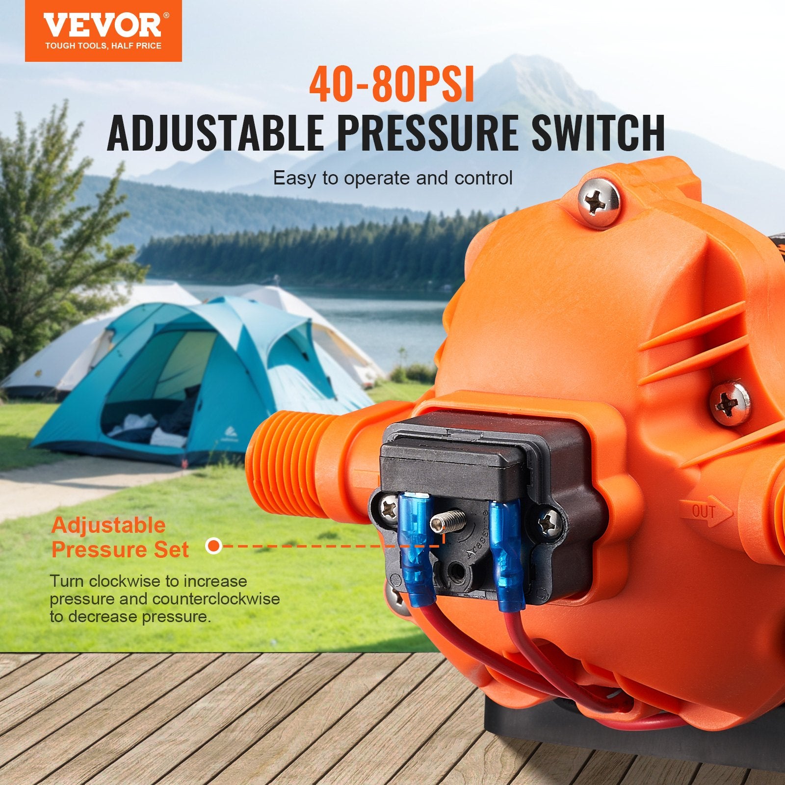 Diaphragm Pump 3GPM 12V DC 3-Chamber with Pressure Switch 1/2in MNPT