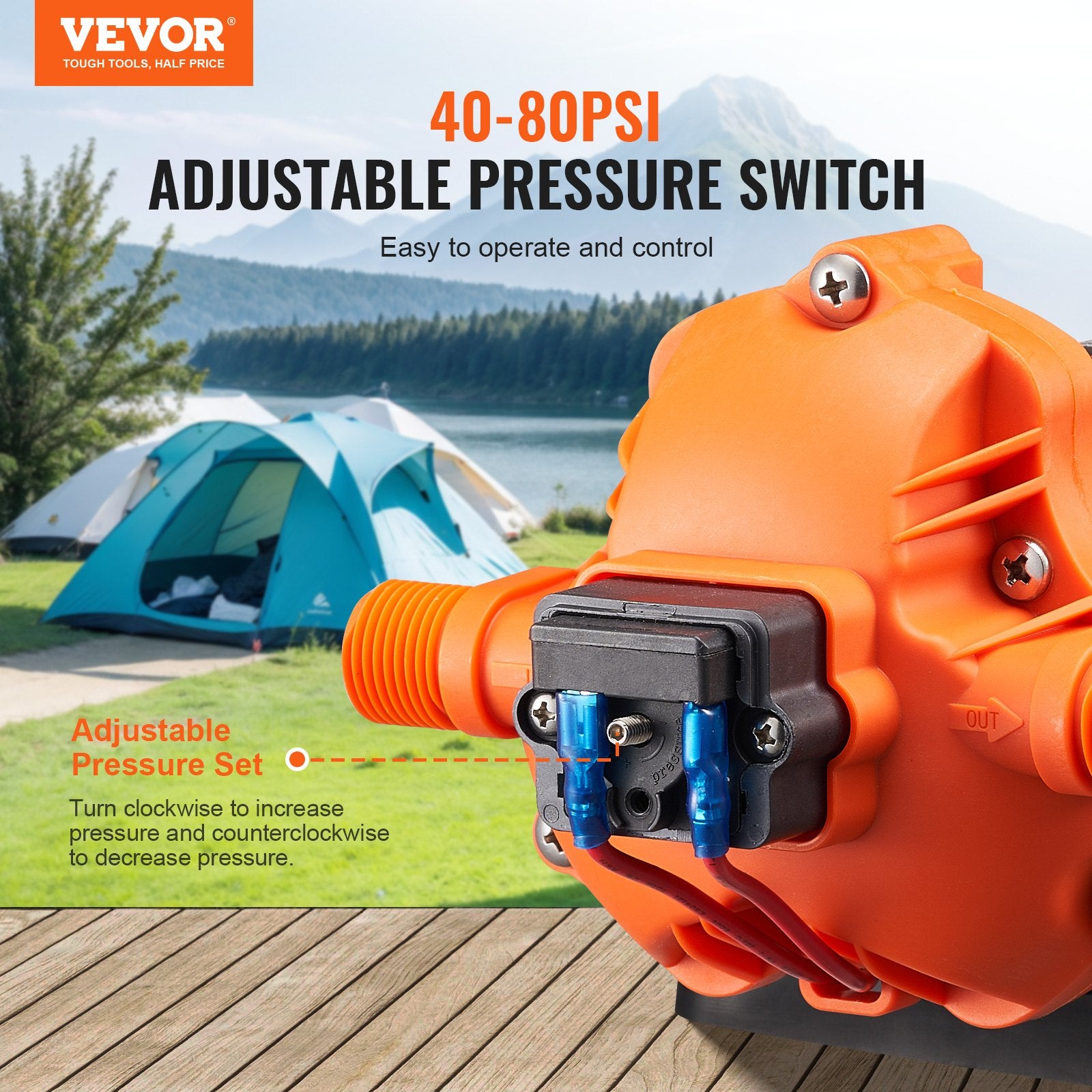 Diaphragm Pump 3.5GPM 12V DC 3-Chamber with Pressure Switch 1/2in MNPT