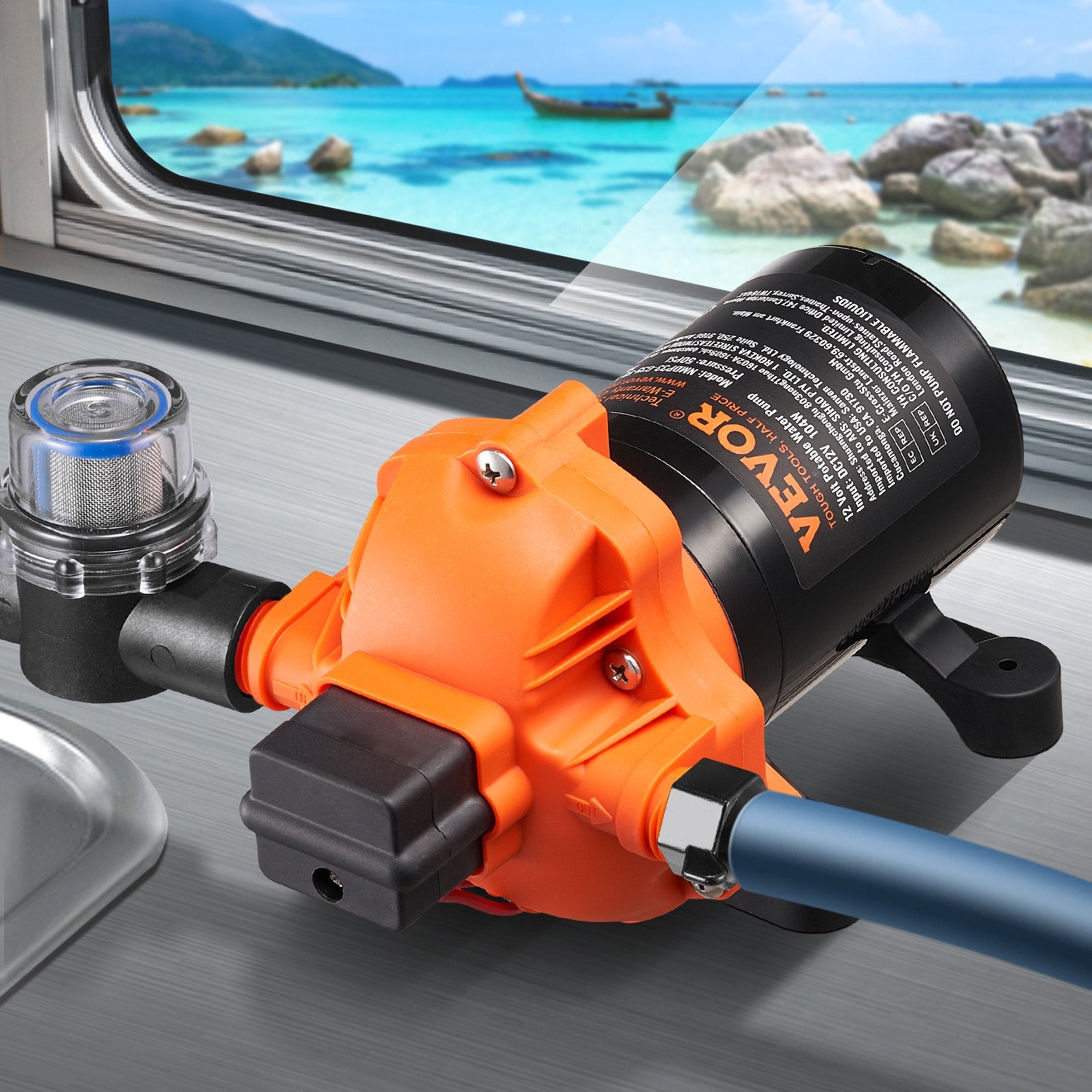 Diaphragm Pump 3.5GPM 12V DC 3-Chamber with Pressure Switch 1/2in MNPT