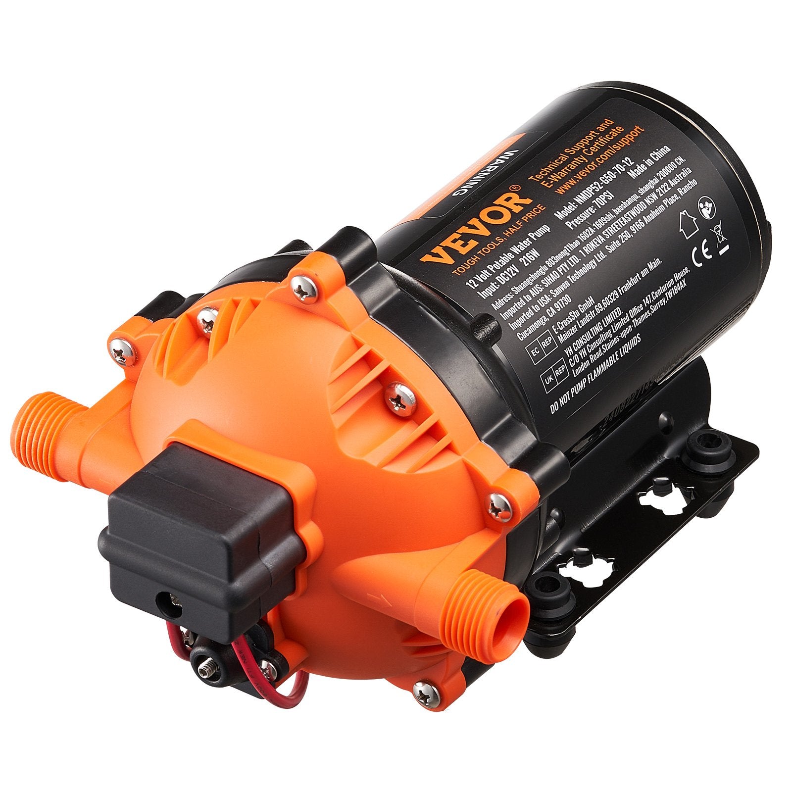 12V Diaphragm Pump 5 GPM DC Water Pump 40-100 PSI 1/2 MNPT Port Auto Switch DC--