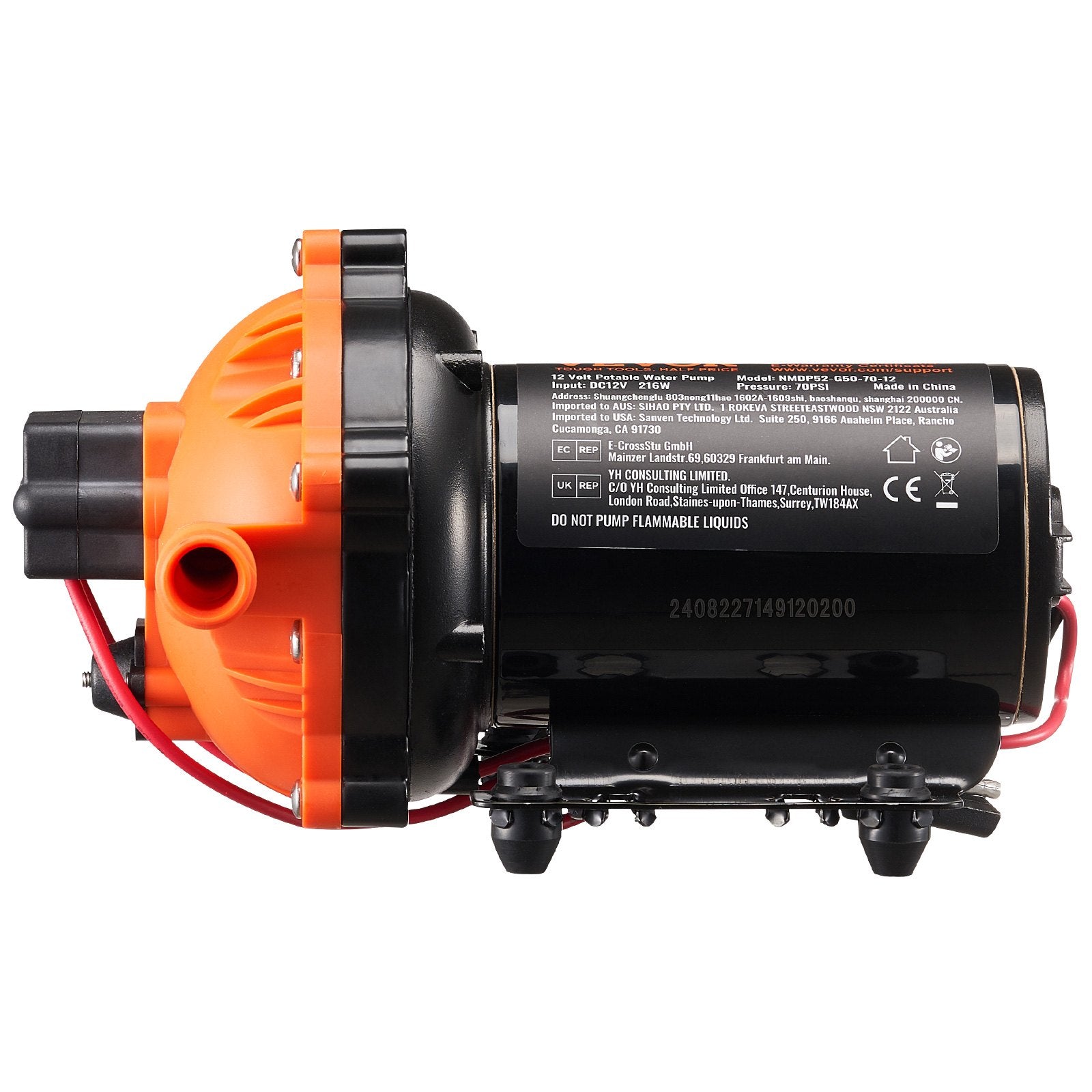 12V Diaphragm Pump 5 GPM DC Water Pump 40-100 PSI 1/2 MNPT Port Auto Switch DC--