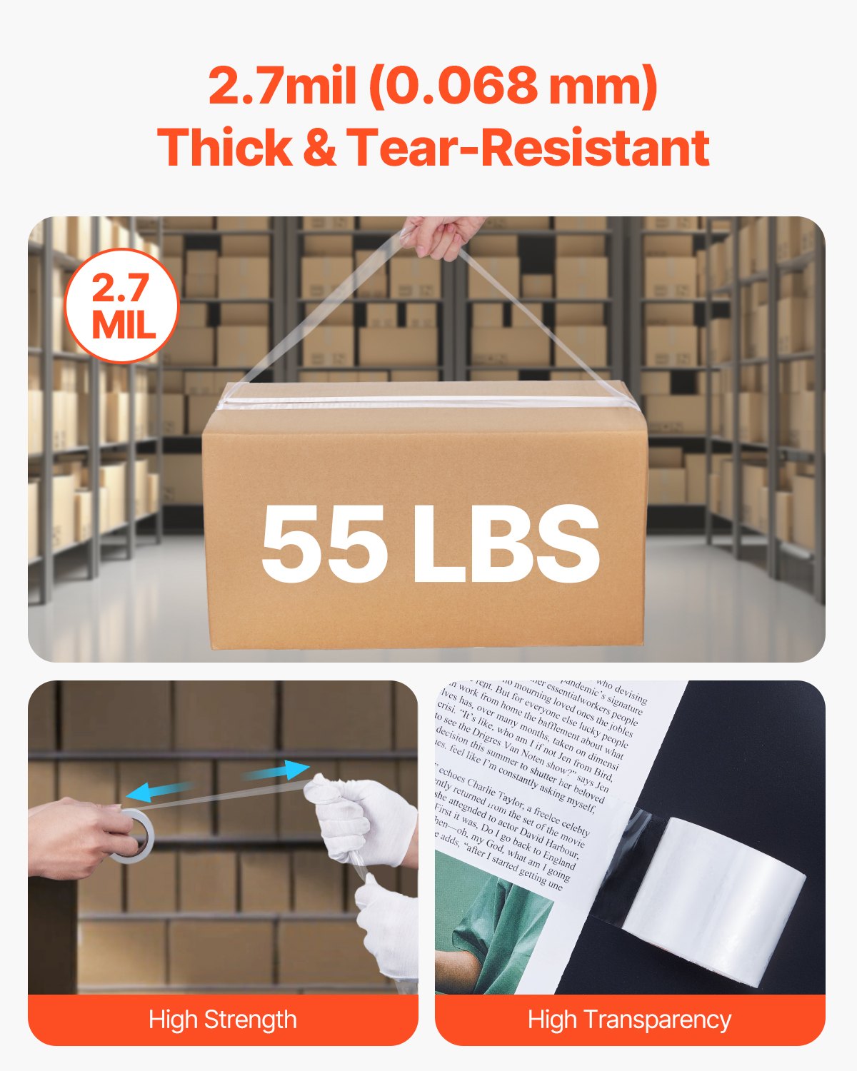 Clear Packing Tape 6 Rolls 1.88"x25yds 1.5in Core Heavy Duty with Dispenser