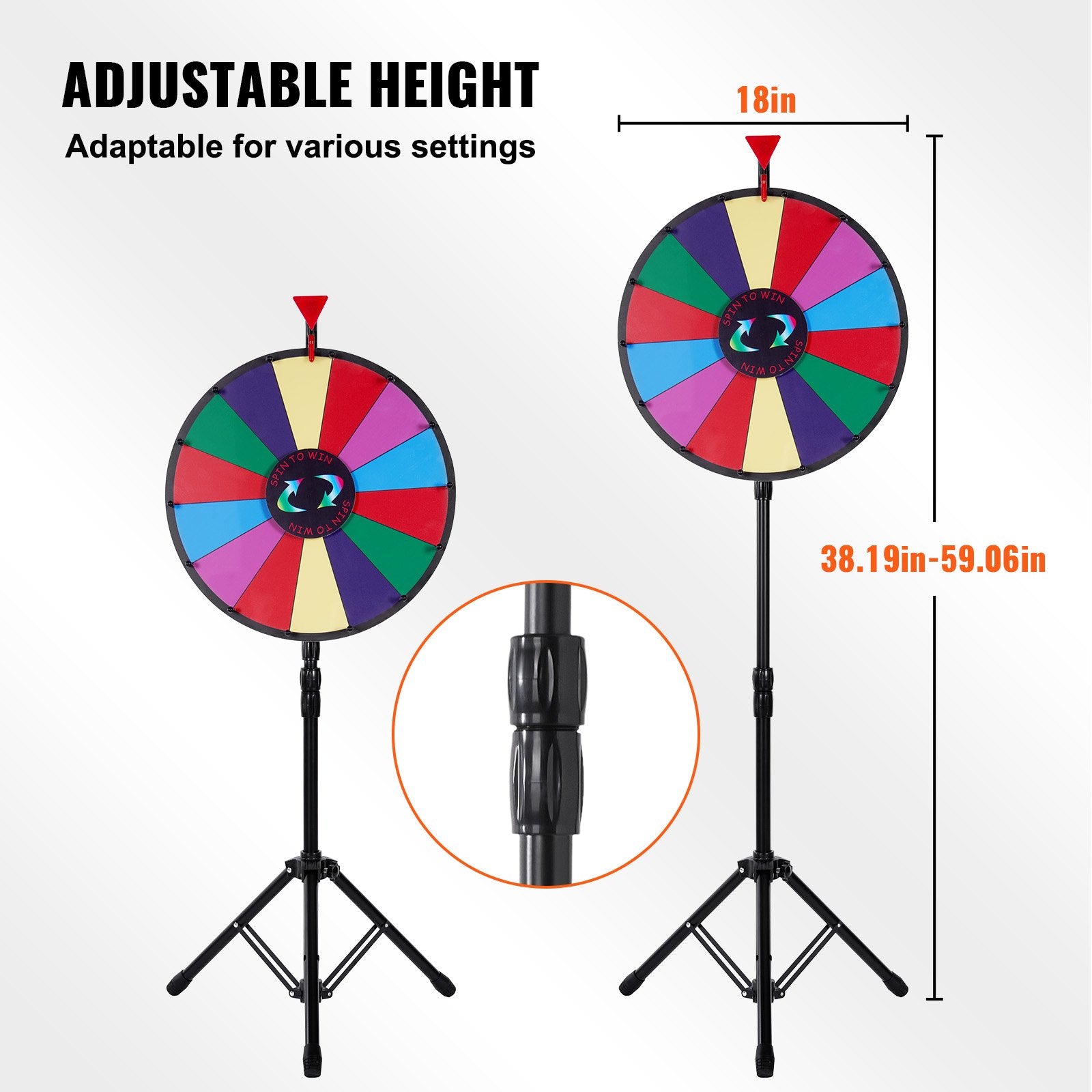 Tabletop Color Prize Wheel 18 Inch with Folding Tripod Stand 14 Slots Dry Erase