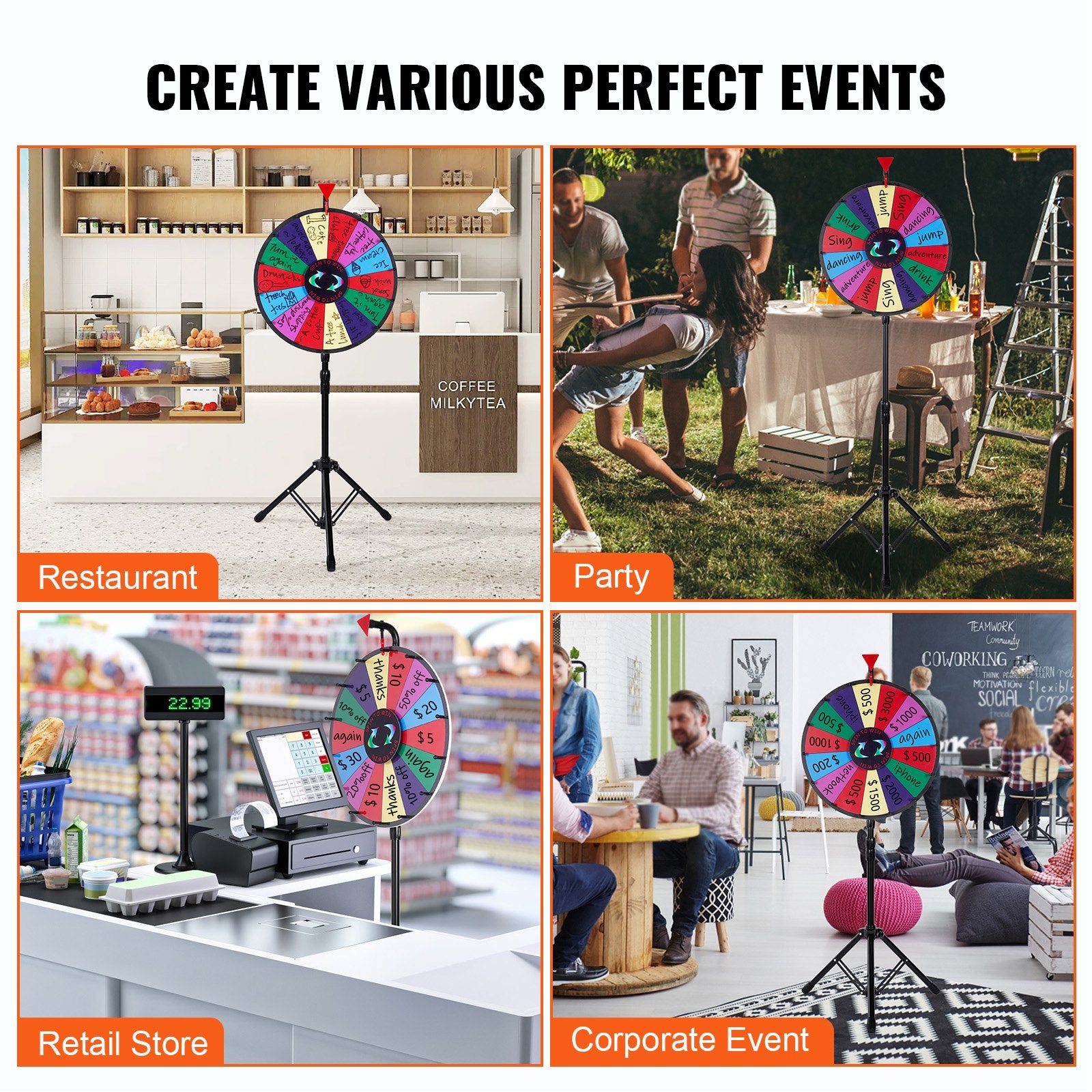 Tabletop Color Prize Wheel 18 Inch with Folding Tripod Stand 14 Slots Dry Erase