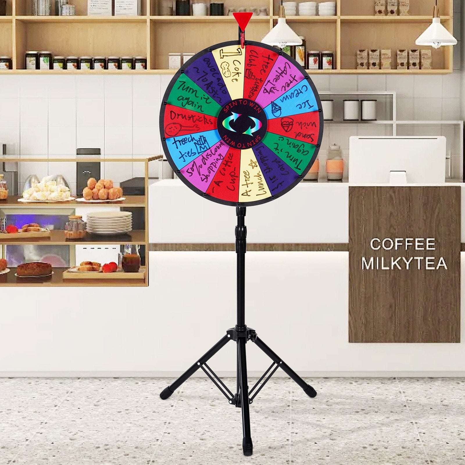 Tabletop Color Prize Wheel 18 Inch with Folding Tripod Stand 14 Slots Dry Erase