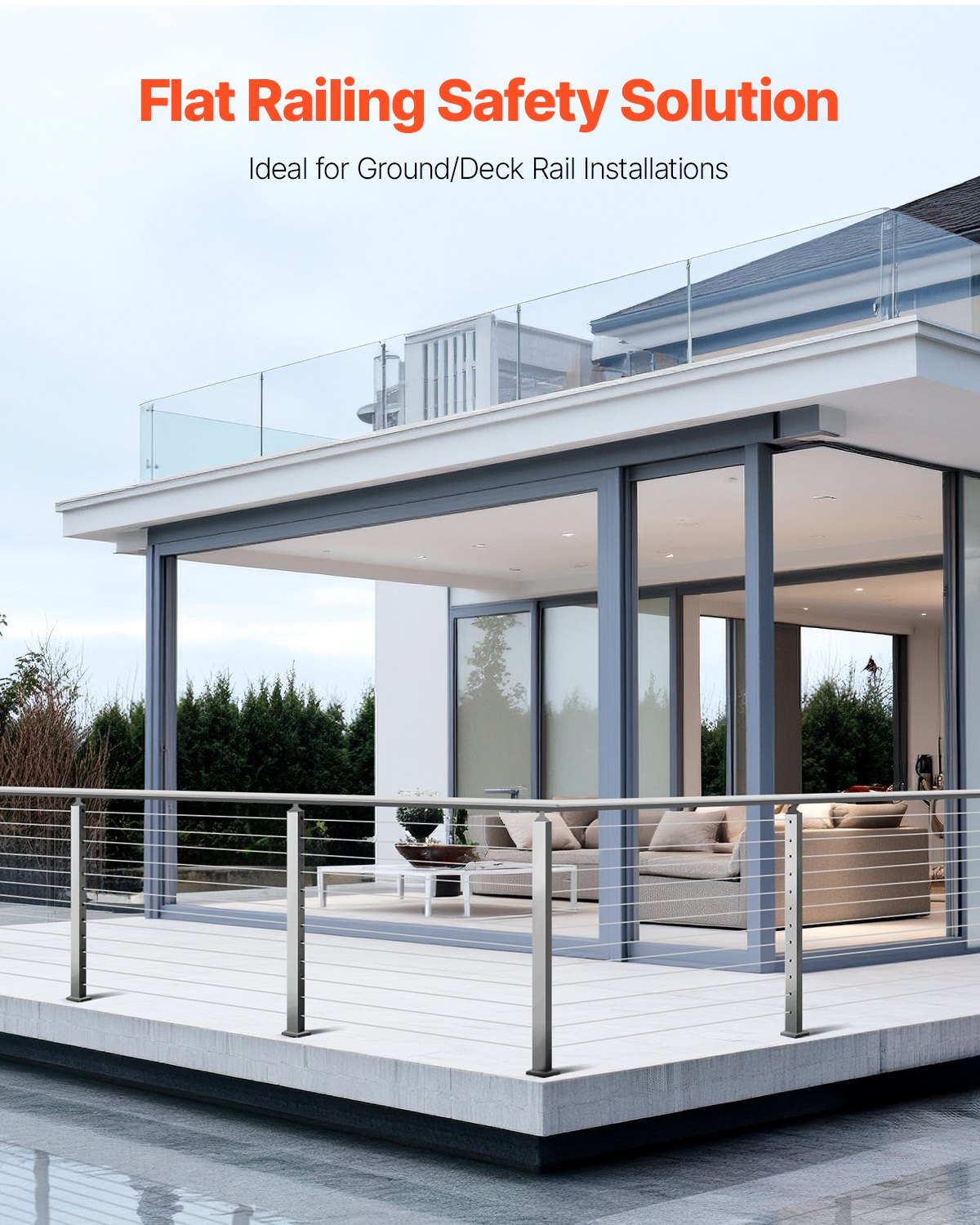 Cable Railing Post 42x2x2 Inch Stainless Steel Level Deck Stair with Bracket