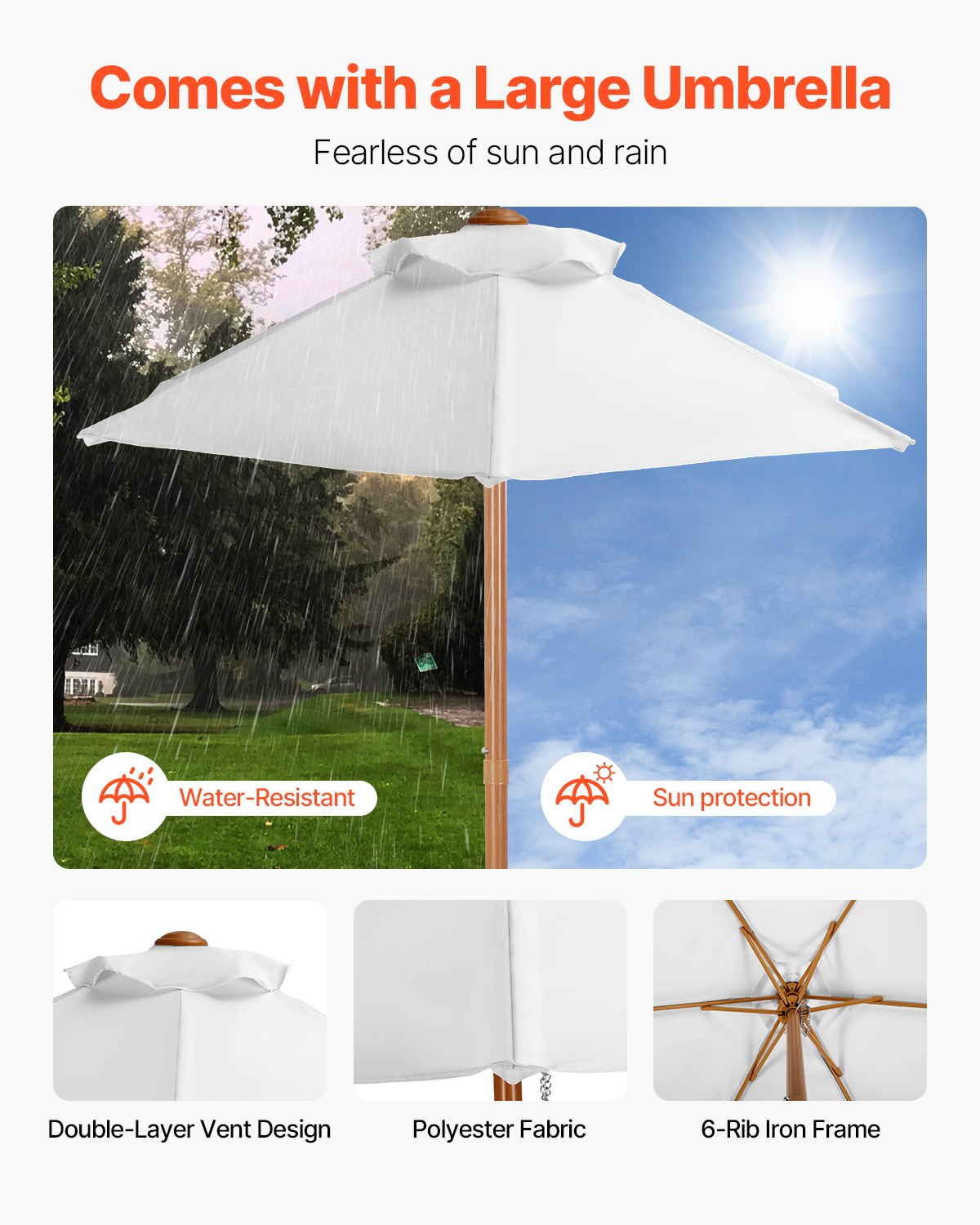 Kids Picnic Table with Umbrella 3-in-1 Sand Water Table Wooden Bench Set Walnut