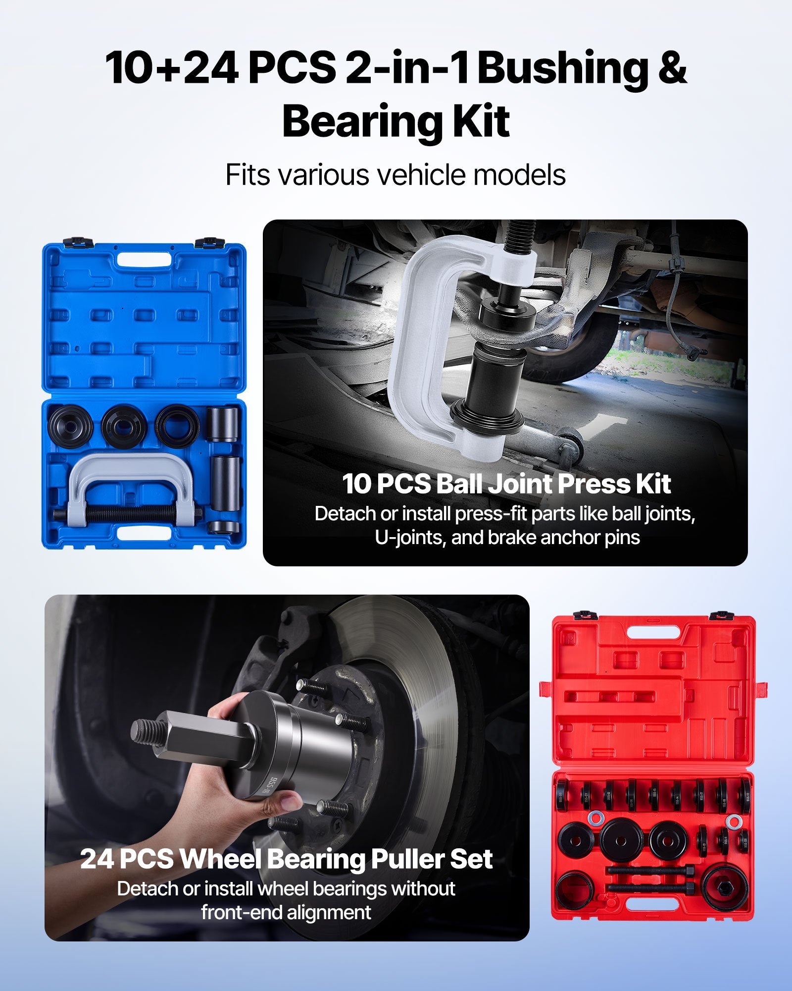 Bearing Press Kit 34PCS 2-in-1 Ball Joint & Wheel Bearing Puller with Case