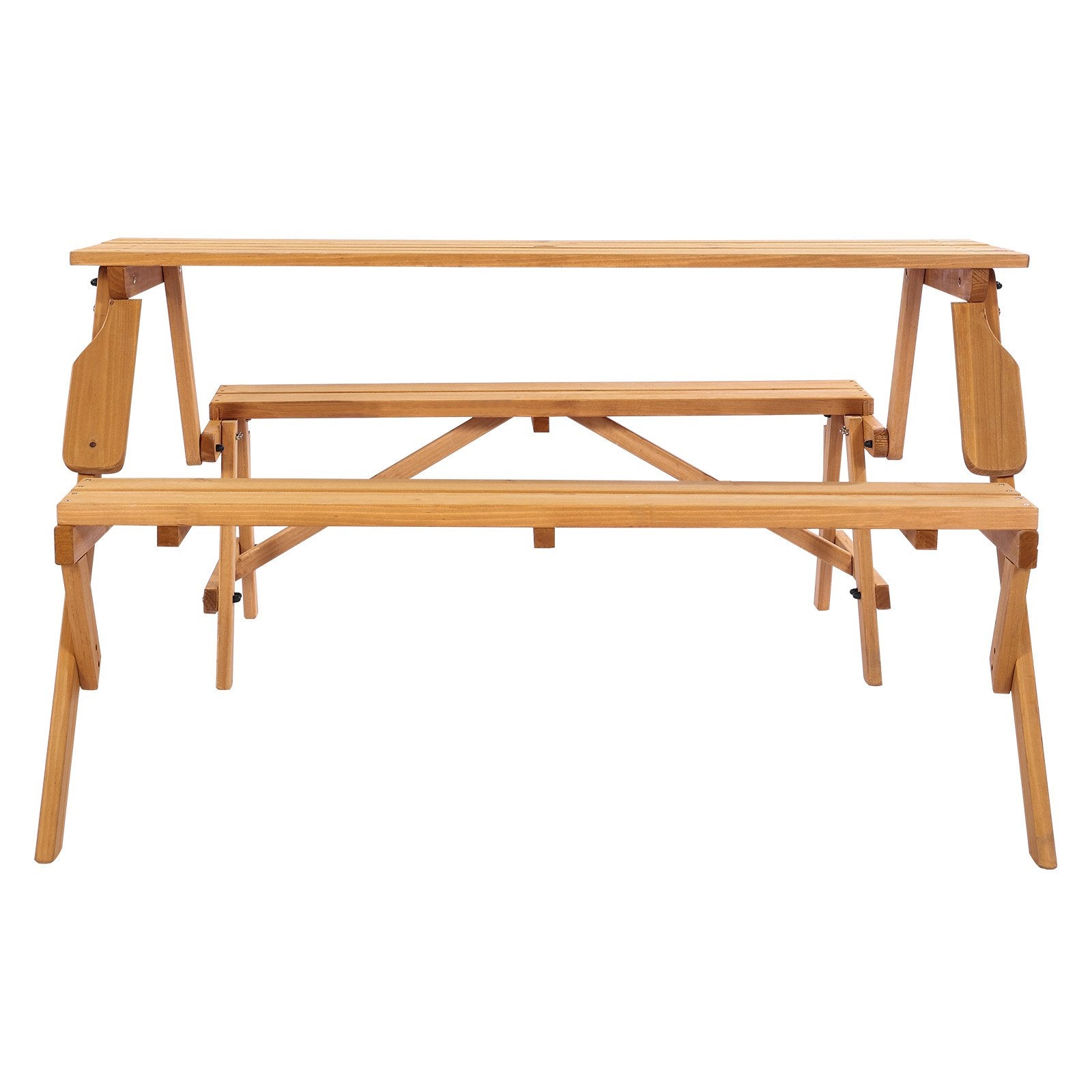Picnic Table 2-in-1 Transforming Wooden Outdoor Table Bench Set Umbrella Hole