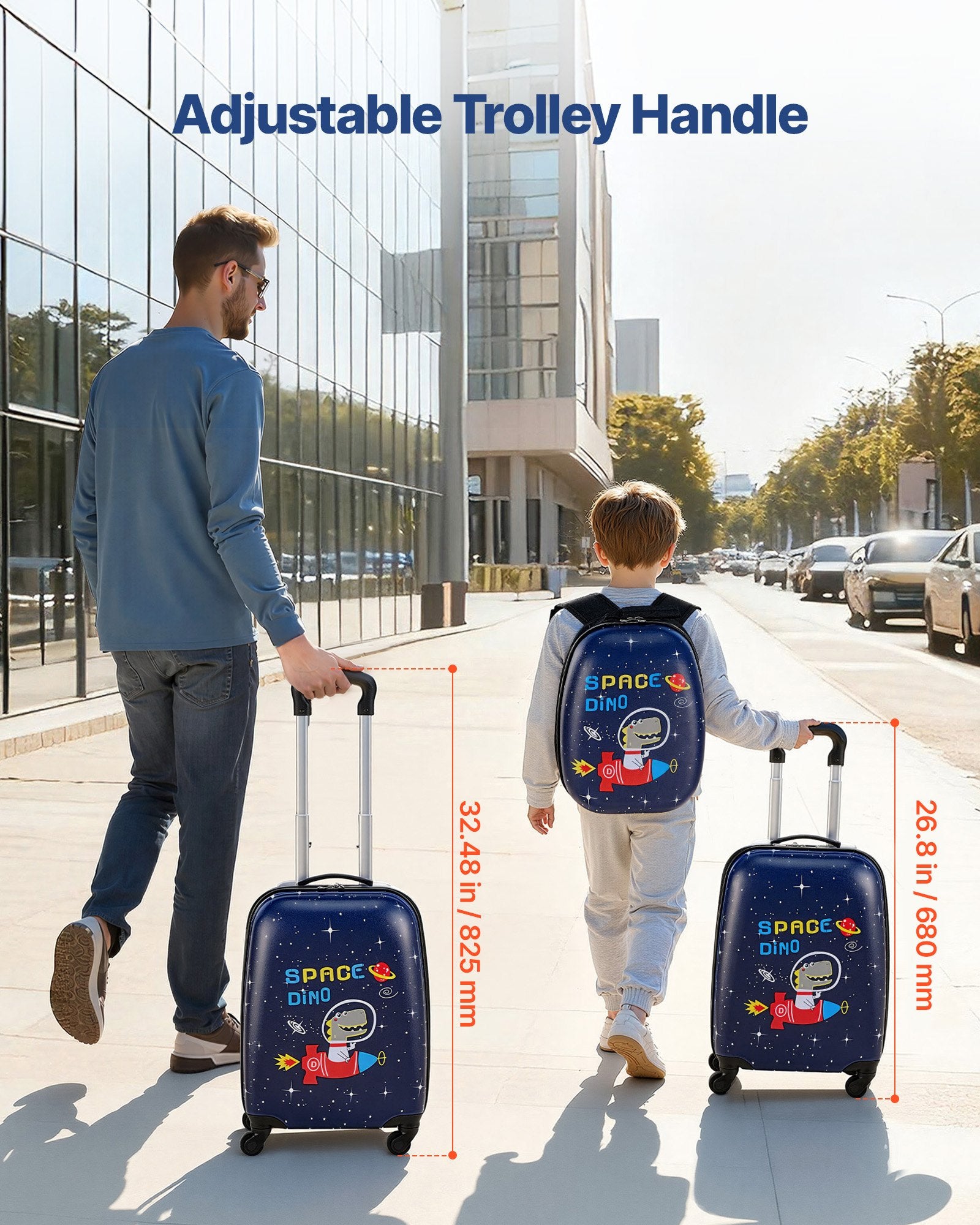 Kids Luggage Set 2-Piece, 45.7 cm Hardside Rolling Suitcase & Backpack, Dinosaur