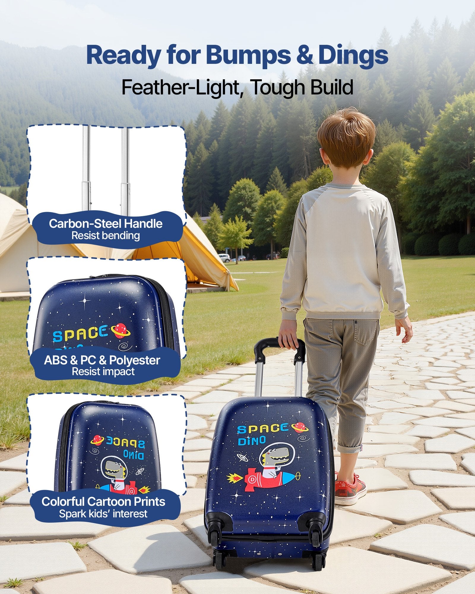 Kids Luggage Set 2-Piece, 45.7 cm Hardside Rolling Suitcase & Backpack, Dinosaur