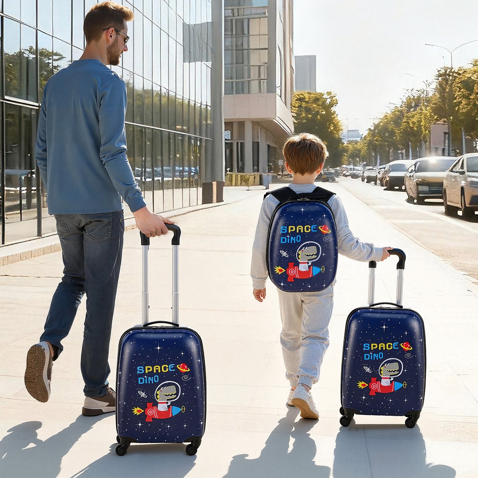 Kids Luggage Set 2-Piece, 45.7 cm Hardside Rolling Suitcase & Backpack, Dinosaur