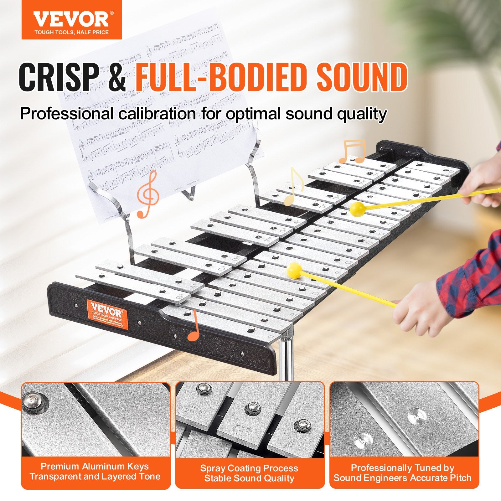 Glockenspiel Xylophone 30-Note Percussion Set Mallets Stand Pad Carry Bag