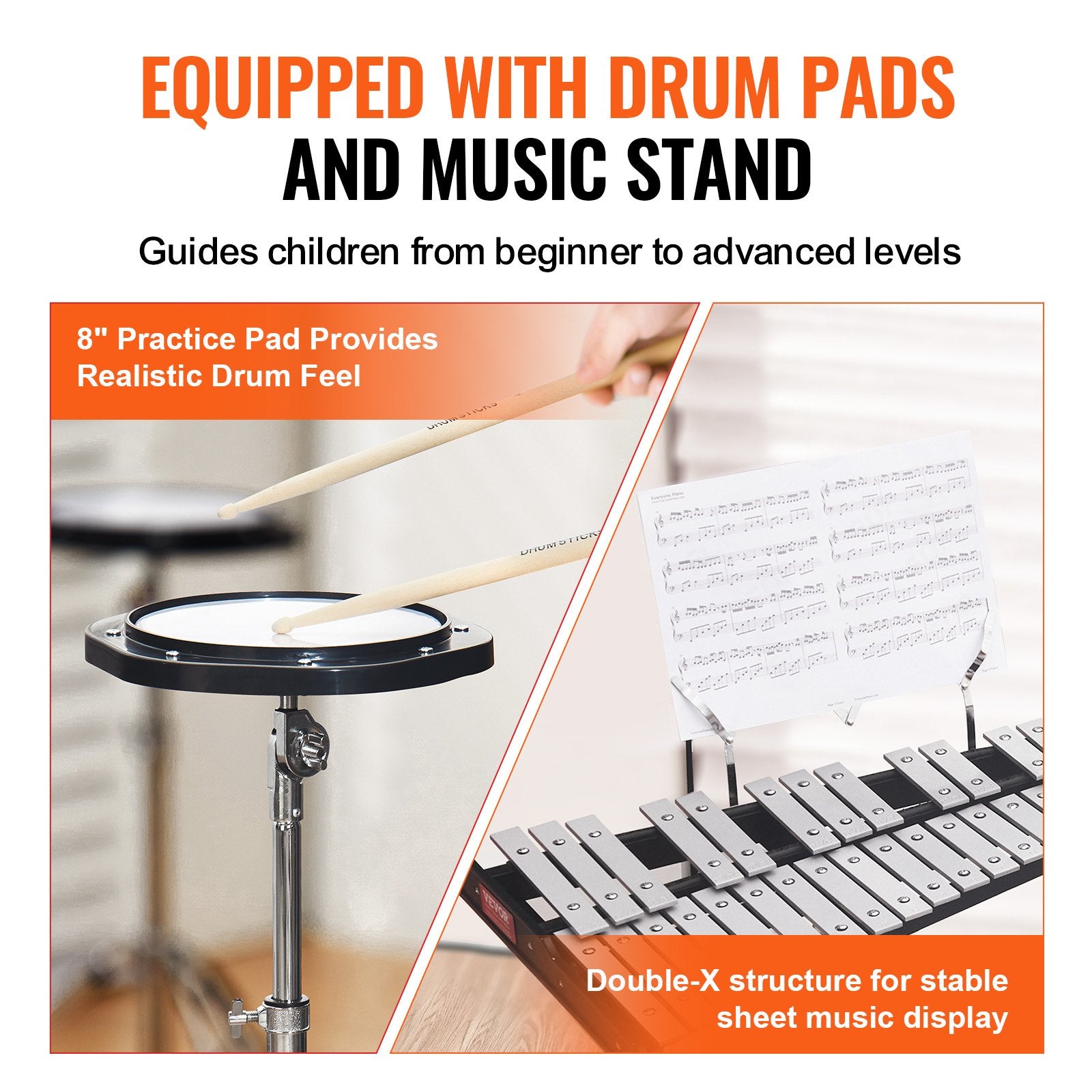 Glockenspiel Xylophone 32-Note Percussion Set Mallets Pad Stand Carry Bag