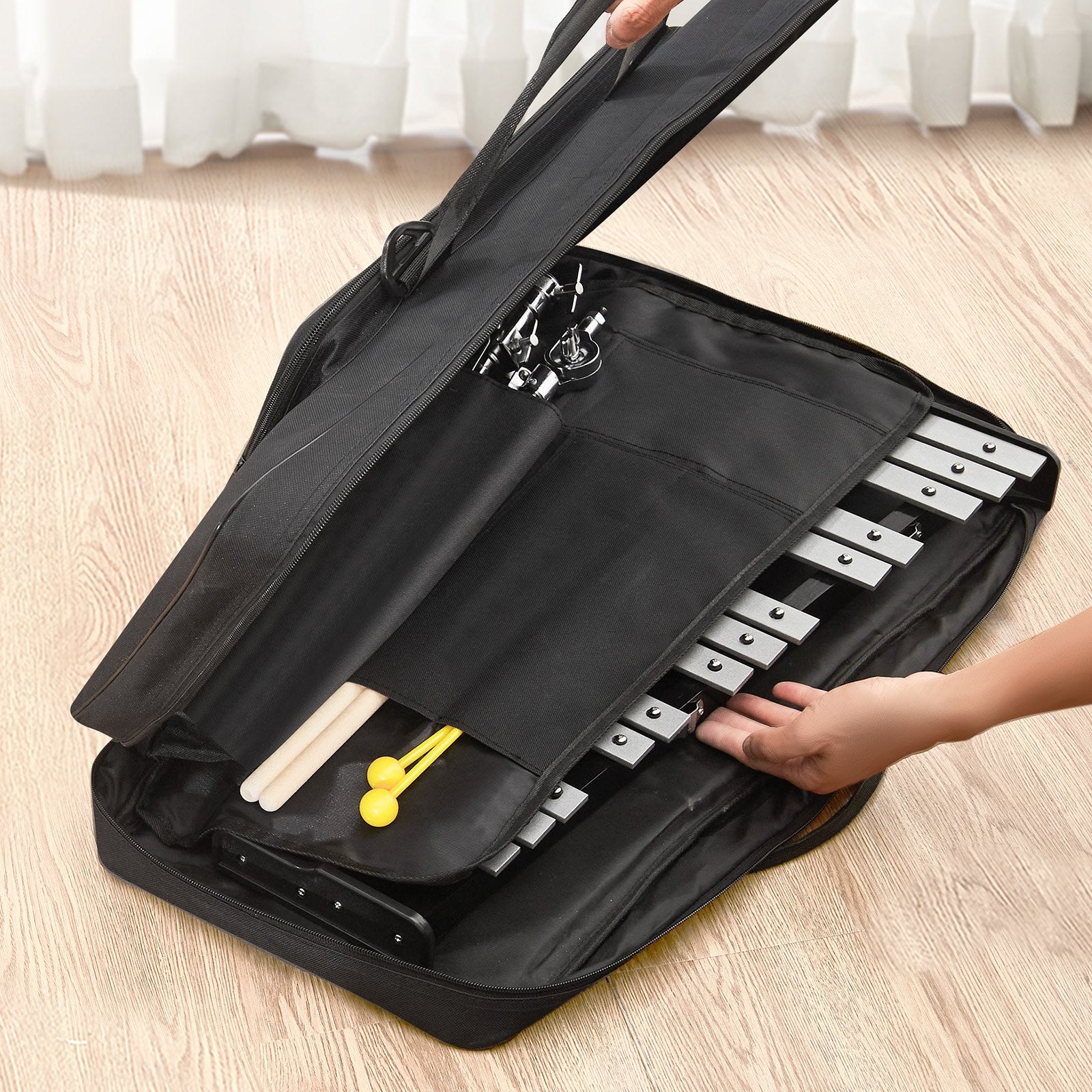 Glockenspiel Xylophone 32-Note Percussion Set Mallets Pad Stand Carry Bag