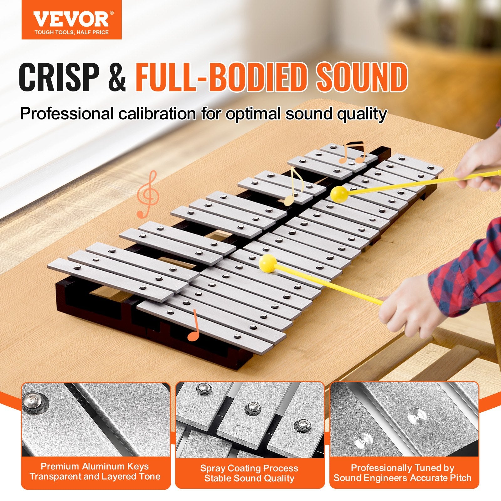 32-Note Glockenspiel Xylophone Set with Mallets Sticks and Carrying Bag