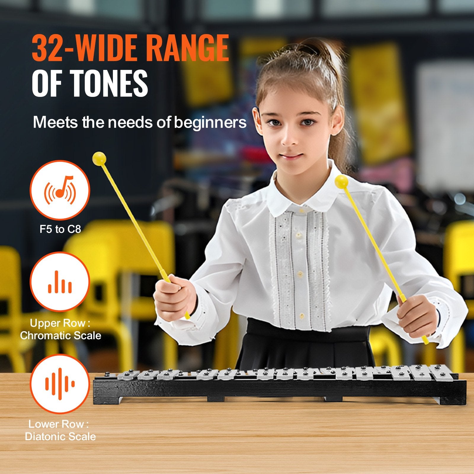 32-Note Glockenspiel Xylophone Set with Mallets Sticks and Carrying Bag