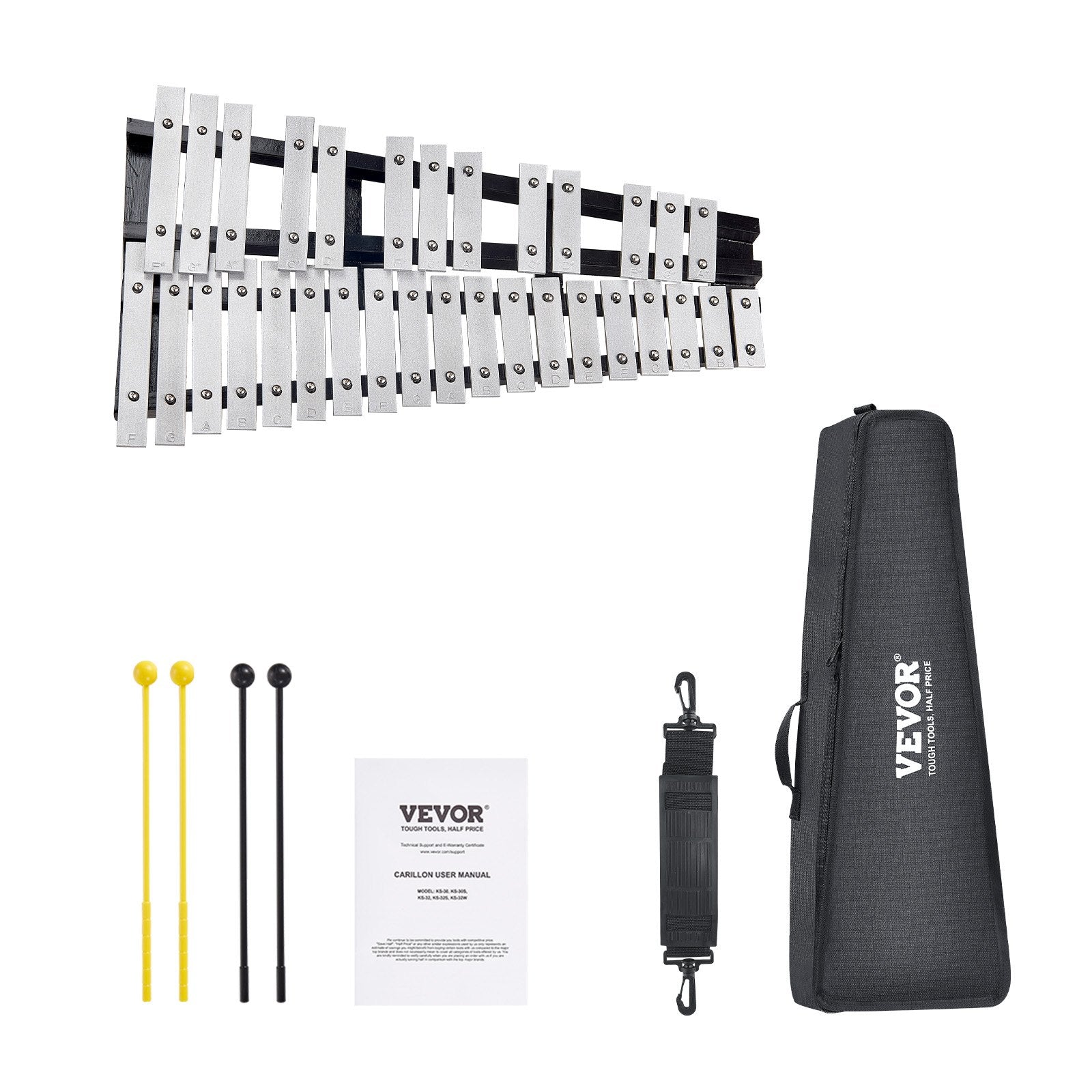 32-Note Glockenspiel Xylophone Set with Mallets Sticks and Carrying Bag