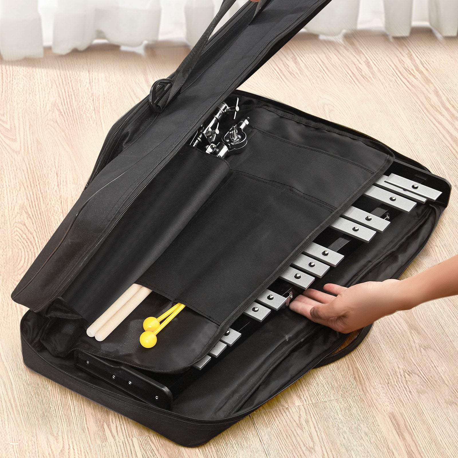 Glockenspiel Xylophone 32-Note Percussion Set Mallets Stand Carrying Bag