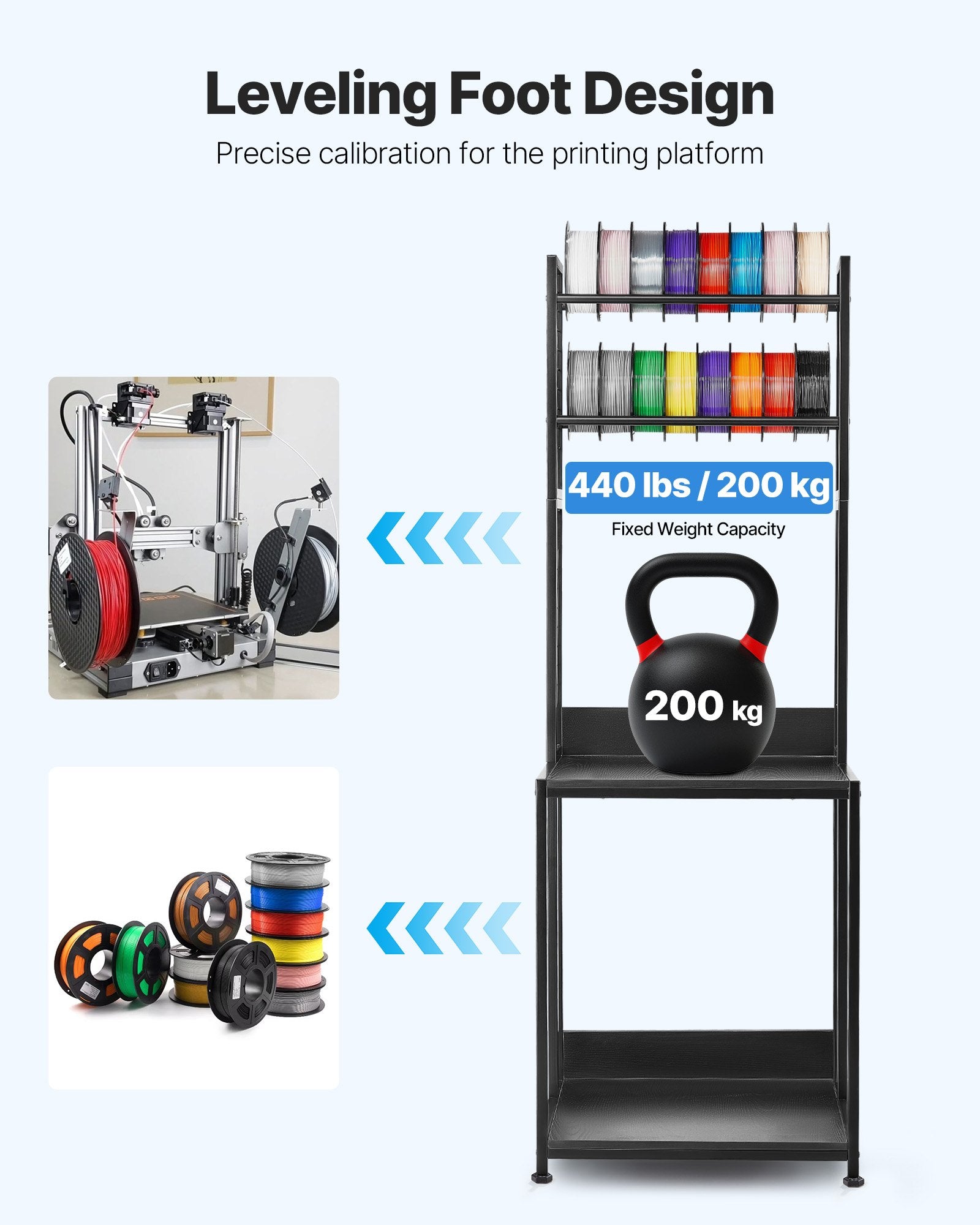 3D Printer Filament Storage Rack, 4-Tier Spool Holder Cart with Wheels