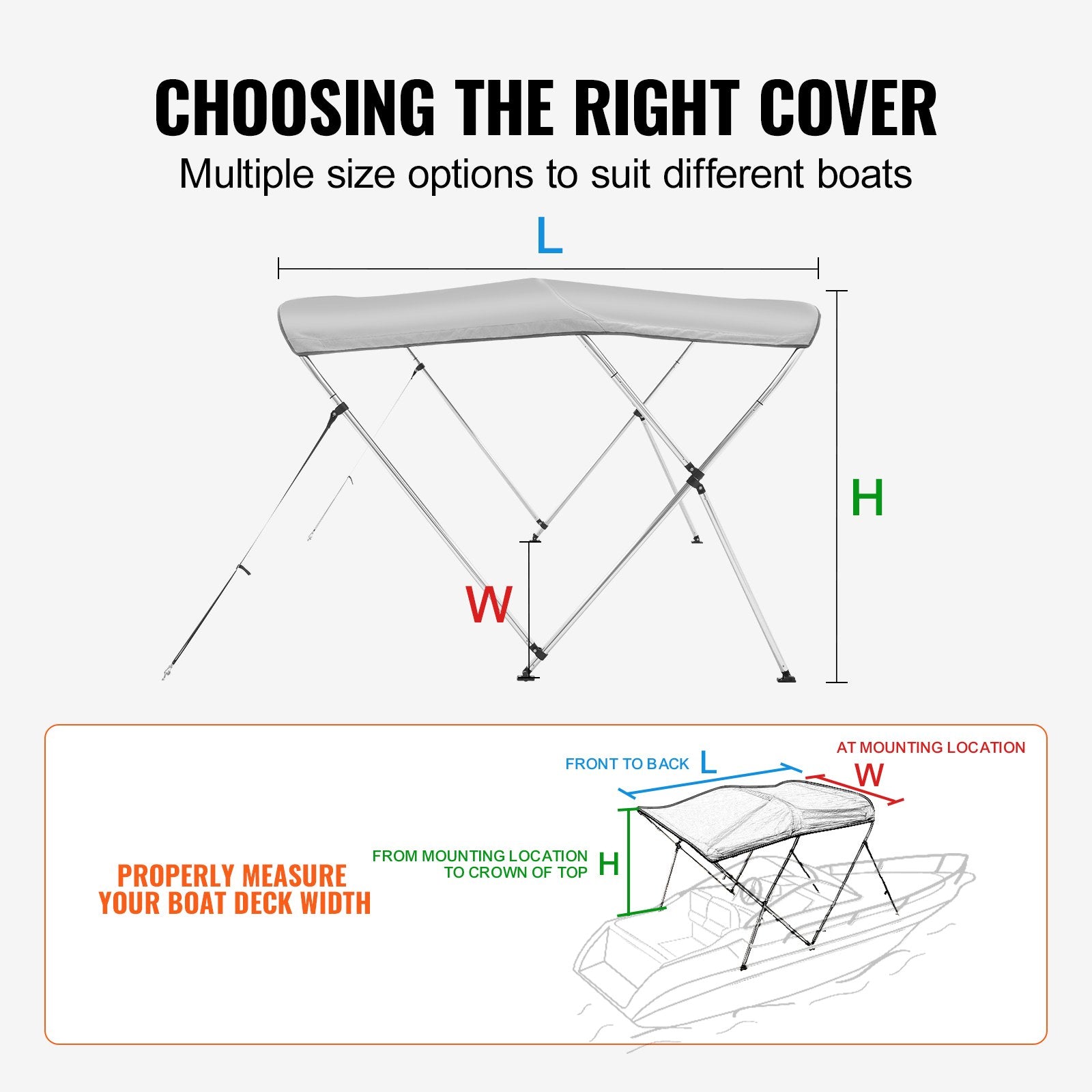 3 Bow Bimini Top Boat Cover 900D Polyester Aluminum Frame Waterproof Grey