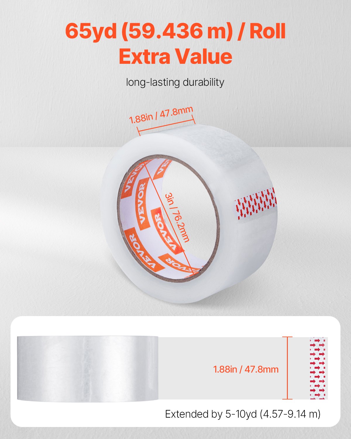 Clear Packing Tape 18 Rolls 1.88"x65yds 3in Core Heavy Duty Thick