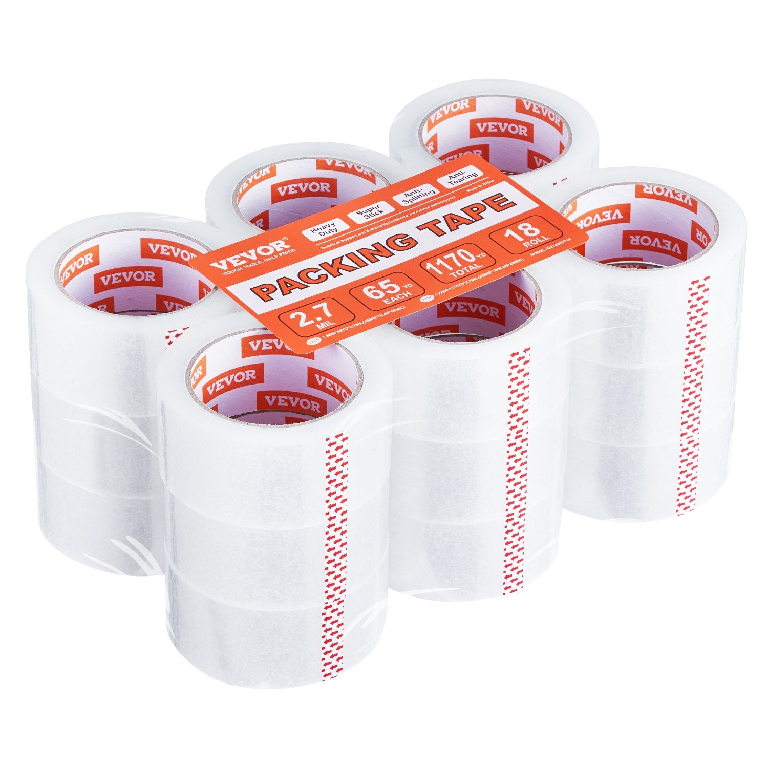 Clear Packing Tape 18 Rolls 1.88"x65yds 3in Core Heavy Duty Thick