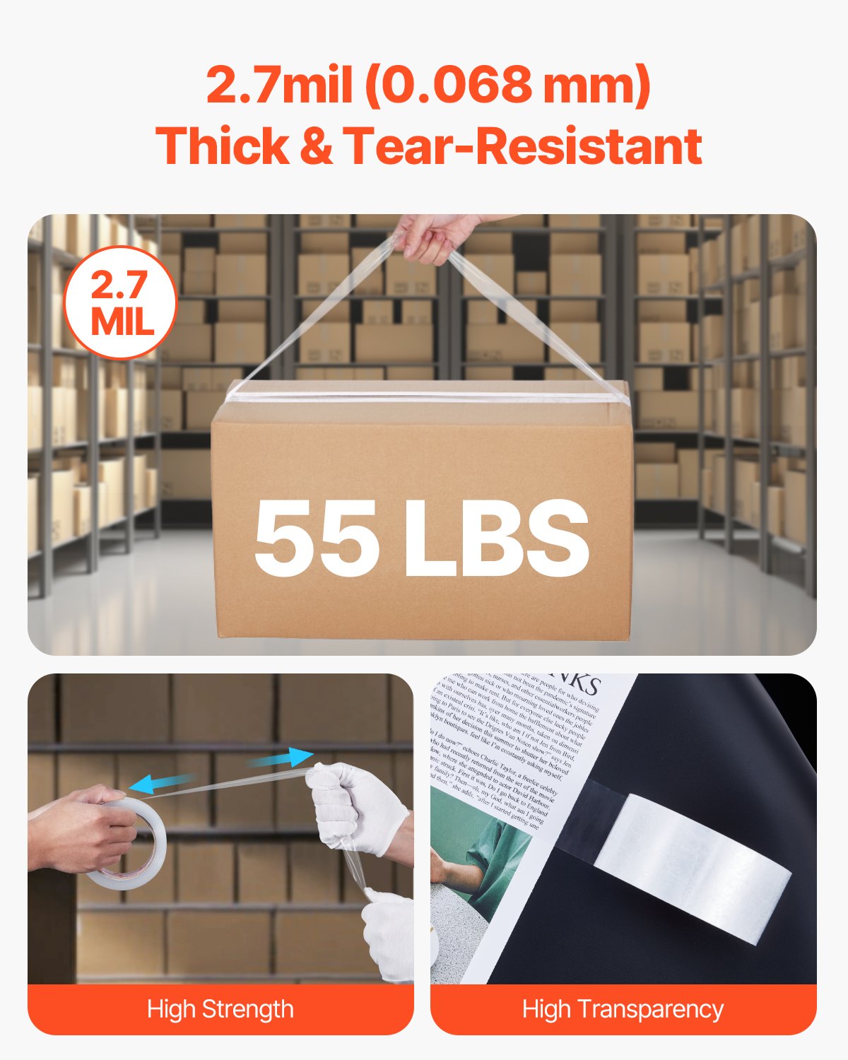 Clear Packing Tape 24 Rolls 1.88"x65yds 3in Core Heavy Duty Thick