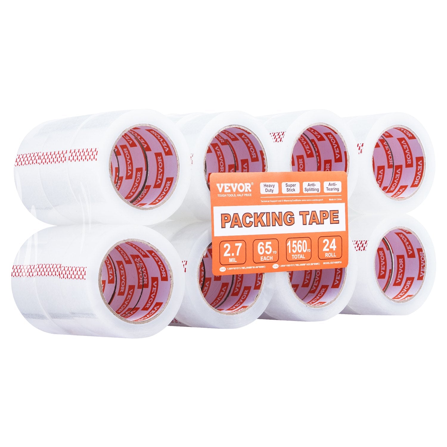 Clear Packing Tape 24 Rolls 1.88"x65yds 3in Core Heavy Duty Thick