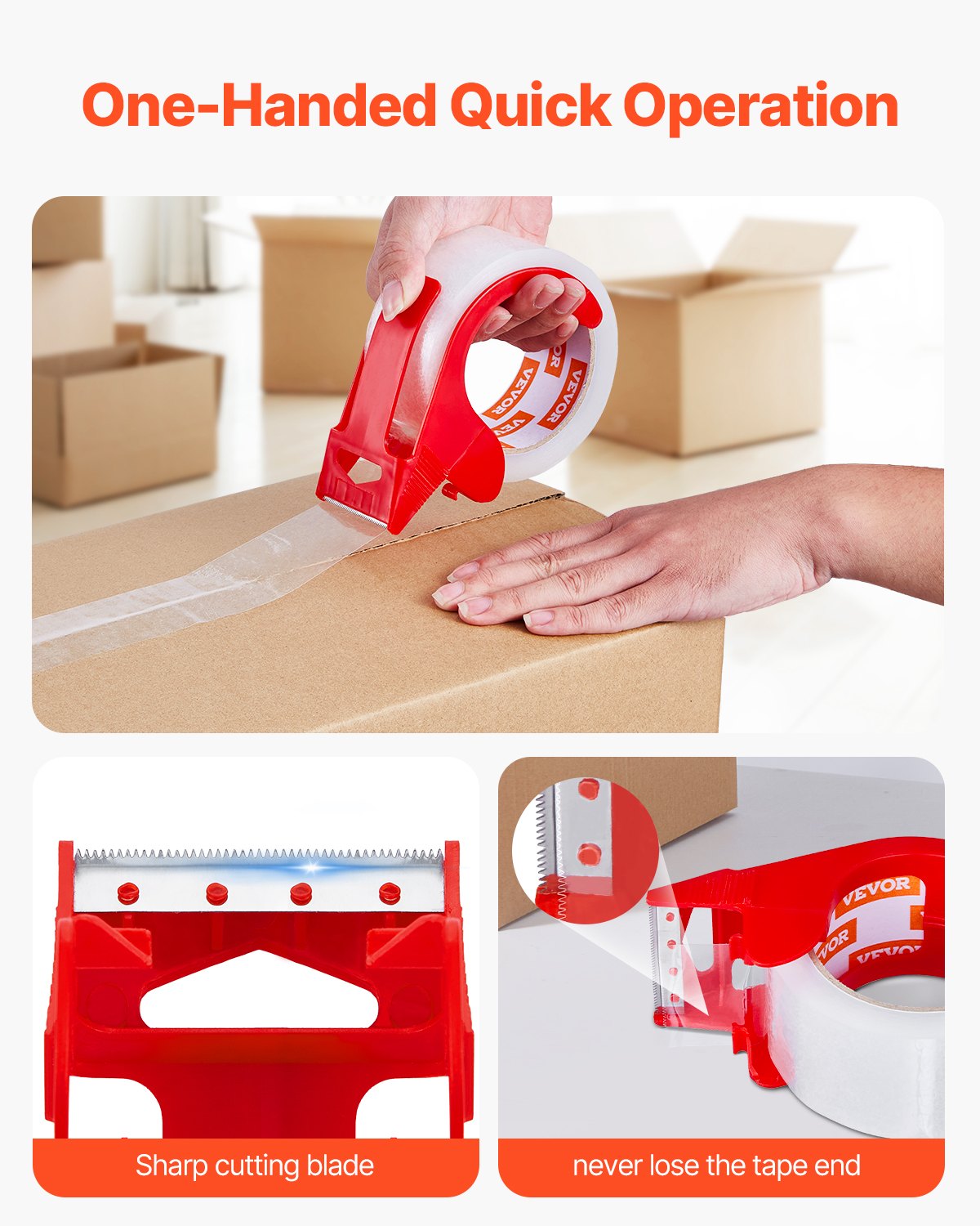 Clear Packing Tape 6 Rolls 1.88"x65yds 3in Core Heavy Duty with Dispenser