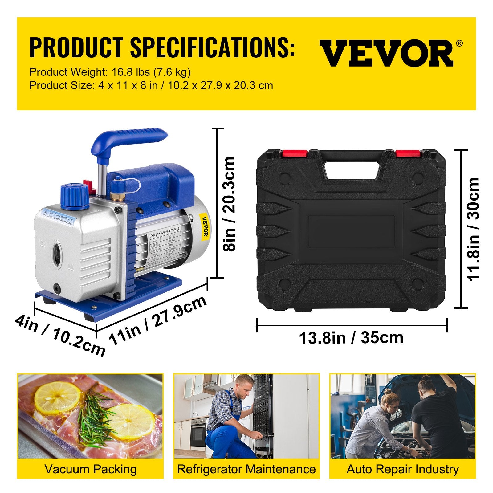 Vacuum Pump 4CFM 1/4HP Rotary Vane Single Stage with AC Manifold Gauge Set