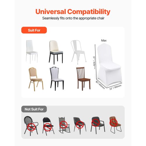 50PCS White Folding Chair Covers Spandex Universal Fitted Washable Slipcovers