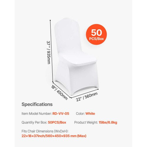 50PCS White Folding Chair Covers Spandex Universal Fitted Washable Slipcovers