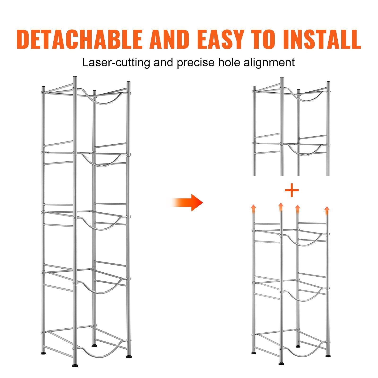 5 Tiers Water Jug Holder, Heavy Duty 5 Gallon Bottle Rack Single Row, Silver