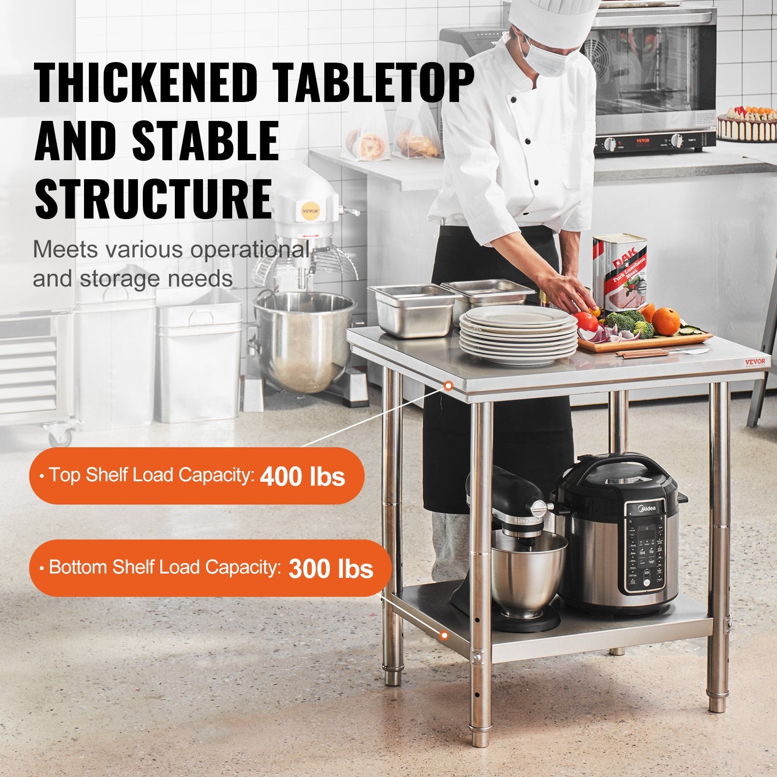 Stainless Steel Work Table 24x30x32in Heavy Duty Commercial Food Prep