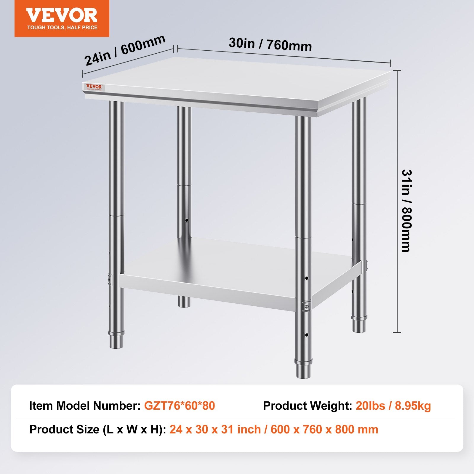 Stainless Steel Work Table 24x30x32in Heavy Duty Commercial Food Prep
