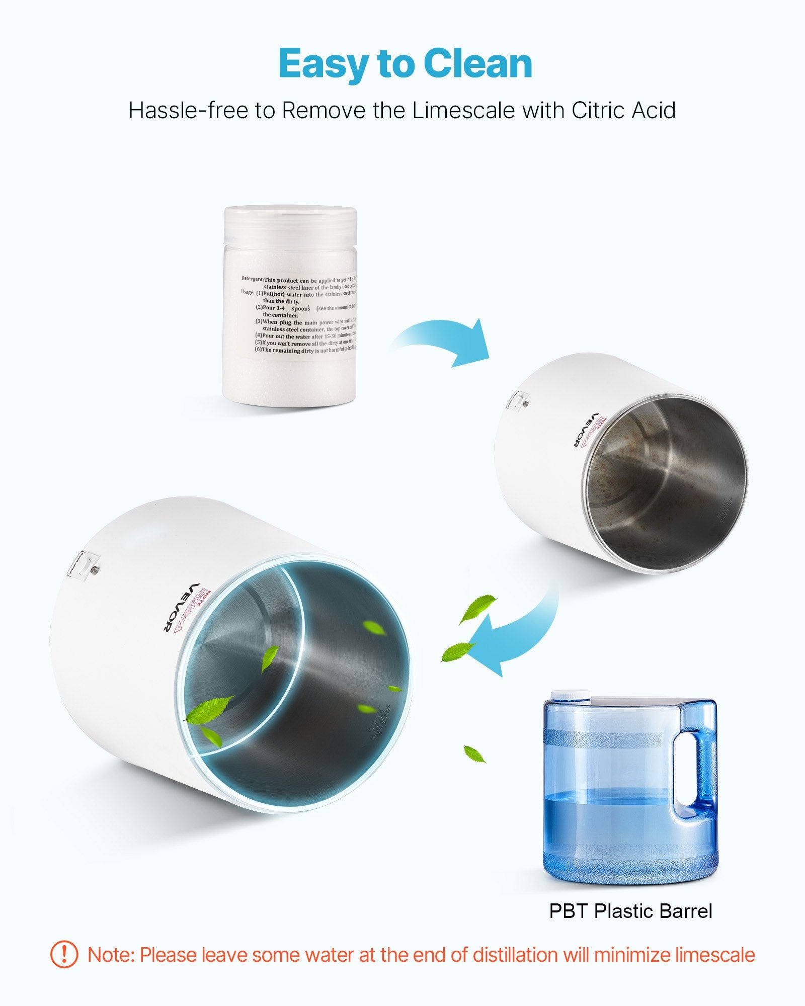 Water Distiller 6L, 900W Pure Water Purifier with Stainless Steel Interior White